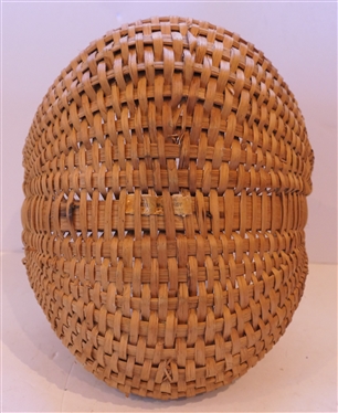 Handmade Oak Splint Egg / Buttocks Basket - Handmade For Peter Murphy - Hendersonville, NC Original Paper Tag - Basket Measures 6 tall 11 by 9 Not Including Handle