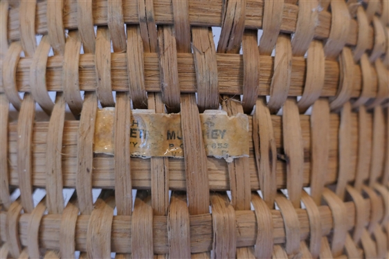 Handmade Oak Splint Egg / Buttocks Basket - Handmade For Peter Murphy - Hendersonville, NC Original Paper Tag - Basket Measures 6 tall 11 by 9 Not Including Handle