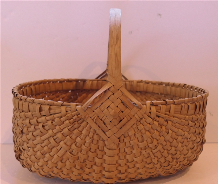 Elongated Oval Oak Splint Basket with Flat Bottom  "Handmade For Peter Murphy - Hendersonville, NC" -Basket Measures 6" tall 14" by 10" Not Including Handle 