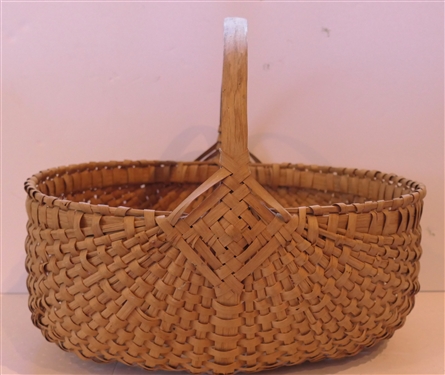 Elongated Oval Oak Splint Basket with Flat Bottom  Handmade For Peter Murphy - Hendersonville, NC -Basket Measures 6 tall 14 by 10 Not Including Handle 
