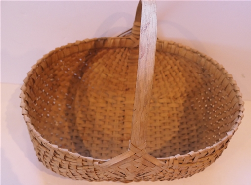 Elongated Oval Oak Splint Basket with Flat Bottom  Handmade For Peter Murphy - Hendersonville, NC -Basket Measures 6 tall 14 by 10 Not Including Handle 