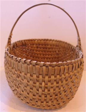 Elongated Oval Oak Splint Basket with Flat Bottom  Handmade For Peter Murphy - Hendersonville, NC -Basket Measures 6 tall 14 by 10 Not Including Handle 