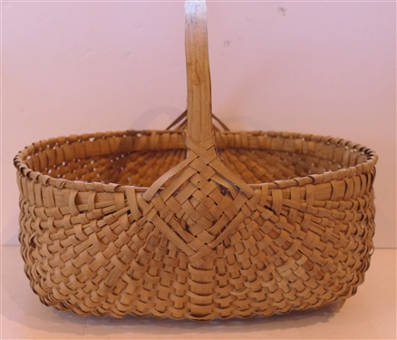 Elongated Oval Oak Splint Basket with Flat Bottom  Handmade For Peter Murphy - Hendersonville, NC -Basket Measures 6 tall 14 by 10 Not Including Handle 
