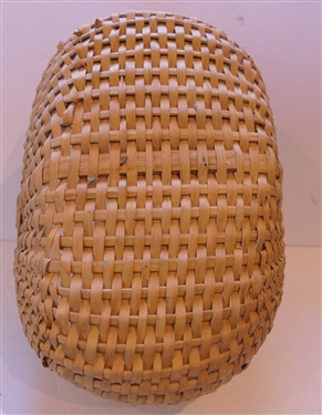 Elongated Oval Oak Splint Basket with Flat Bottom  Handmade For Peter Murphy - Hendersonville, NC -Basket Measures 6 tall 14 by 10 Not Including Handle 
