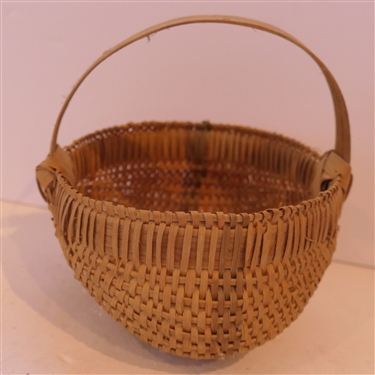 Handmade Oak Splint Egg Basket - Finely Woven - Mary Prater Cocke City Tennessee - Basket Maker - With Picture of Maker and Basket - Basket Measures 3 1/2 Deep 6 by 5 1/2 - Not Including Handle 