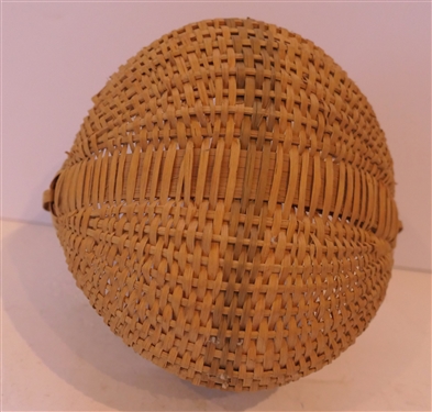 Handmade Oak Splint Egg Basket - Finely Woven - Mary Prater Cocke City Tennessee - Basket Maker - With Picture of Maker and Basket - Basket Measures 3 1/2 Deep 6 by 5 1/2 - Not Including Handle 