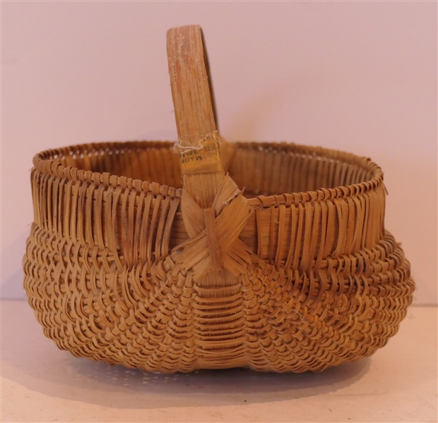 Smaller Handmade Oak Splint Egg Basket - Finely Woven - Basket Measures 3 1/2" tall 6" by 7" - Not Including Handle 