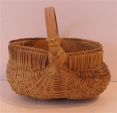 Smaller Handmade Oak Splint Egg Basket - Finely Woven - Basket Measures 3 1/2 tall 6 by 7 - Not Including Handle 