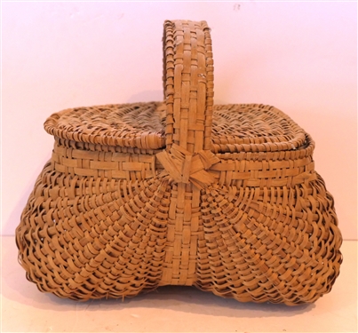 Medium Size Handmade Oak Splint Basket with Lid - Handmade For Peter Murphy - Hendersonville, NC - Basket Measures 6 Tall 11 By 7 - Not Including Handle