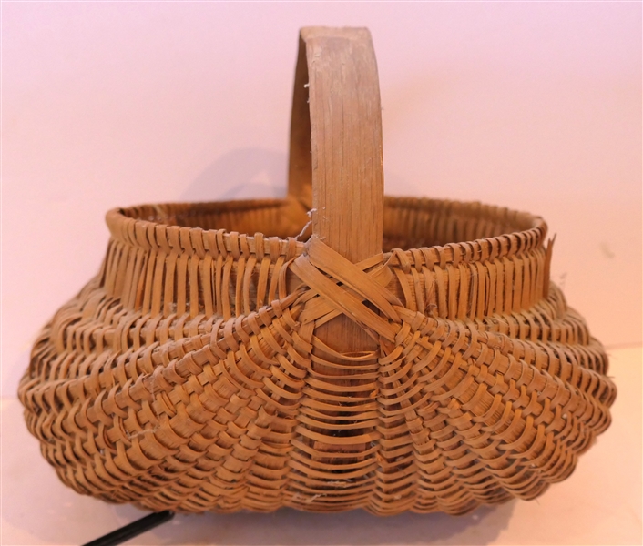 Medium Size Handmade Oak Splint Egg / Buttocks Basket - "Handmade For Peter Murphy - Hendersonville, NC" - Basket Measures 5" tall 8" by 8" - Not Including Handle