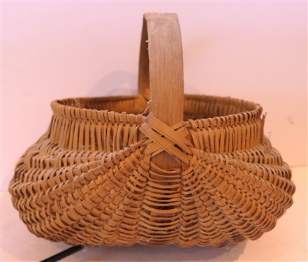 Medium Size Handmade Oak Splint Egg / Buttocks Basket - Handmade For Peter Murphy - Hendersonville, NC - Basket Measures 5 tall 8 by 8 - Not Including Handle