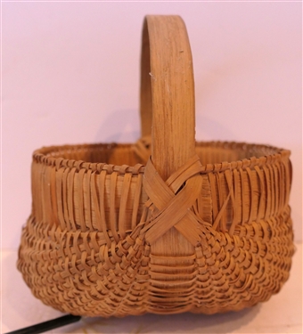 Smaller Handmade Oak Splint Egg Basket - Finely Woven - Basket Measures 4 tall 6 1/2 by 7 - Not Including Handle