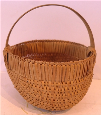 Smaller Handmade Oak Splint Egg Basket - Finely Woven - Basket Measures 4 tall 6 1/2 by 7 - Not Including Handle