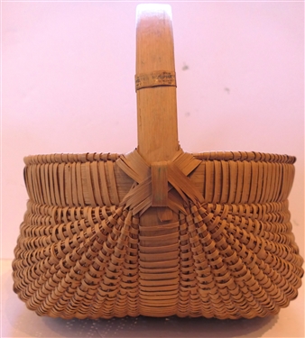 Large Handmade Oak Splint Buttocks Basket Handmade For Peter Murphy - Hendersonville, NC -Original Tag on Handle -  Basket Measures 7 Tall 13 by 12 - Not Including Handle