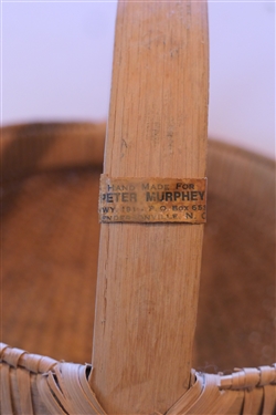 Large Handmade Oak Splint Buttocks Basket Handmade For Peter Murphy - Hendersonville, NC -Original Tag on Handle -  Basket Measures 7 Tall 13 by 12 - Not Including Handle