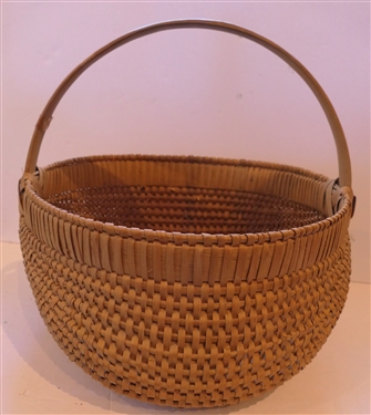 Large Handmade Oak Splint Buttocks Basket Handmade For Peter Murphy - Hendersonville, NC -Original Tag on Handle -  Basket Measures 7 Tall 13 by 12 - Not Including Handle