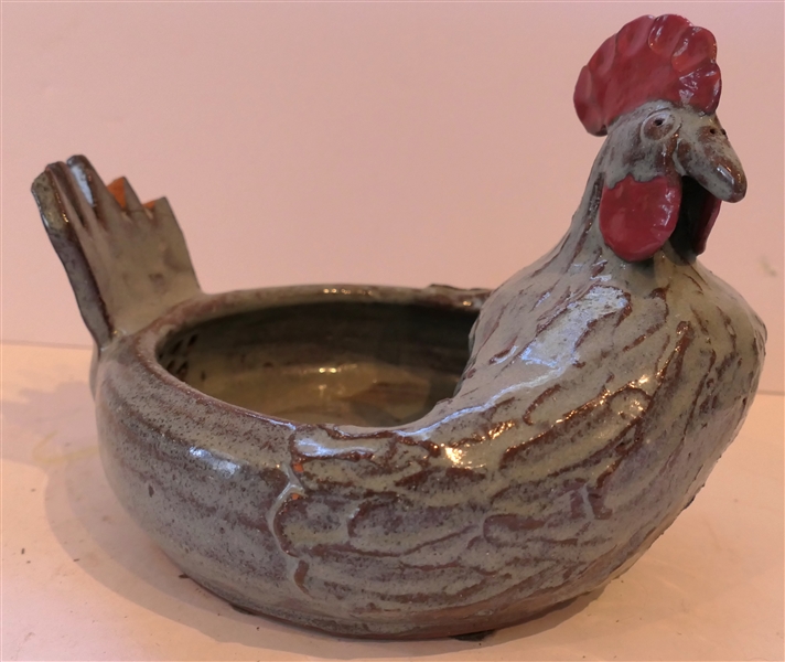 Mildred Meaders Georgia Folk Art Pottery Chicken - Chicken Measures 6" Tall 8" by 8" - 3 Tail Feathers Are Broken 