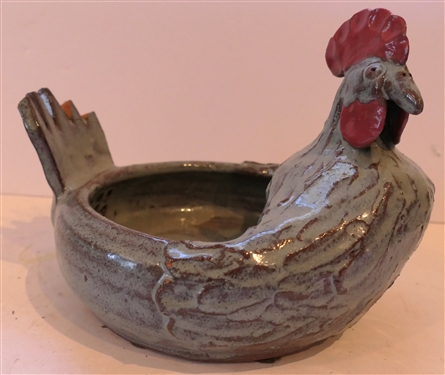 Mildred Meaders Georgia Folk Art Pottery Chicken - Chicken Measures 6 Tall 8 by 8 - 3 Tail Feathers Are Broken 