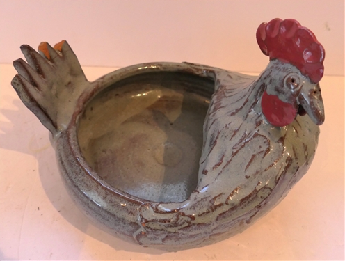 Mildred Meaders Georgia Folk Art Pottery Chicken - Chicken Measures 6 Tall 8 by 8 - 3 Tail Feathers Are Broken 