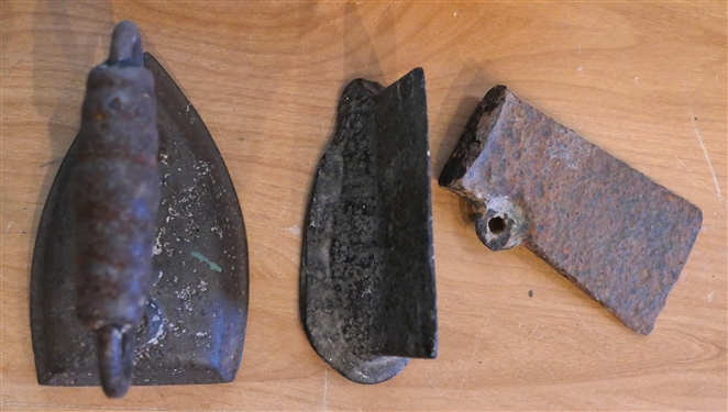Unusual Dug Axe Head, Iron Wedge, and Unusual Flat Iron With #7 -Axe Head Measures 6 by 3 