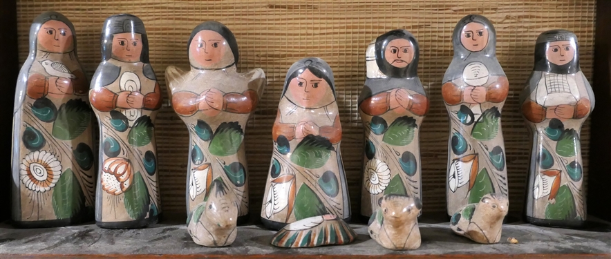 Made In Mexico Art Pottery Nativity Scene -Mary, Joseph, Wise Men, Shepherds, and Animals - Made in Mexico Original Sticker -  Wise Men Measure 5 3/4 tall 
