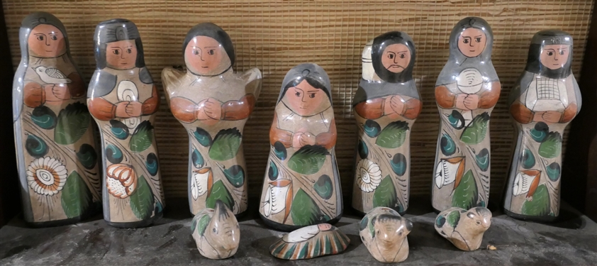 Made In Mexico Art Pottery Nativity Scene -Mary, Joseph, Wise Men, Shepherds, and Animals - Made in Mexico Original Sticker -  Wise Men Measure 5 3/4 tall 