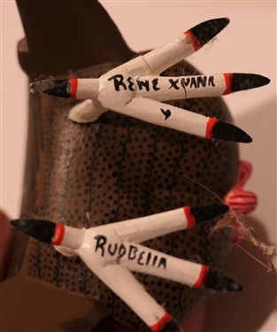 7 Mexican Folk Art Hand Carved and Painted Wooden Animals - 3 Turkeys by Reme Xuana - Rudbell, Smaller 1 3/4 Turkey Ana Xuana, and Frog by Azulena Santiago 