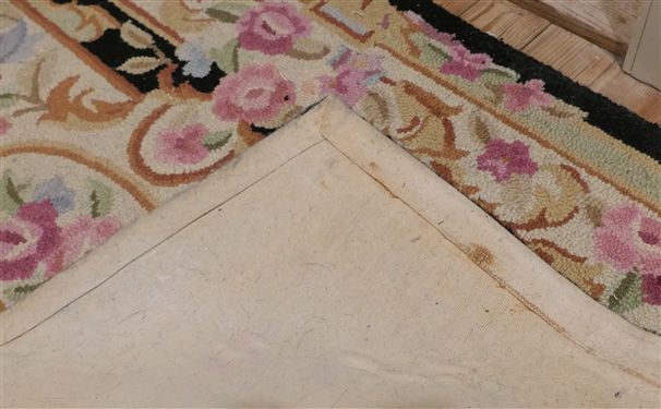 Floral Hook Rug with Pink Flowers - Rug Measures 60 By 36