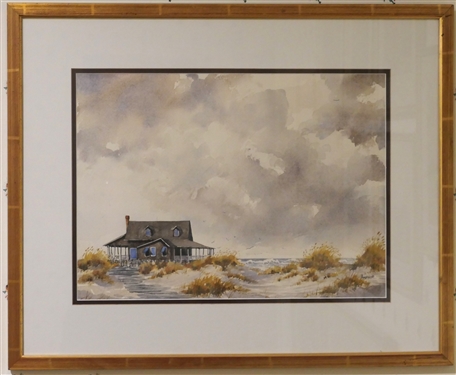 Andrews Beach Scene Watercolor Painting - Framed and Double Matted - Artist Signed - Frame Measures 25 1/2 By 32 