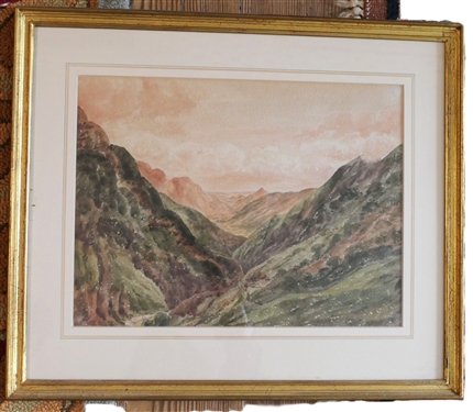 John Louis Petit (1801 - 1868) Watercolor Painting Near Cauterets - Artist Signed  - Artist Information on Reverse 15 1/4 by 18 1/2 