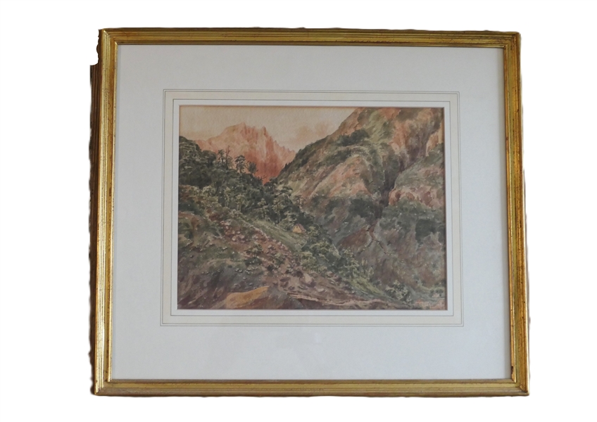 John Louis Petit (1801 - 1868) Watercolor Painting "Near Cauterets" July 46 - Framed and Matted - Frame Measures 17" by 19 1/2" 