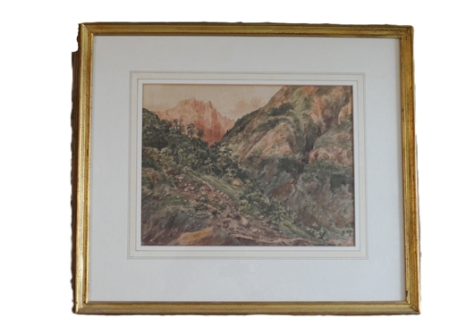 John Louis Petit (1801 - 1868) Watercolor Painting Near Cauterets July '46 - Framed and Matted - Frame Measures 17 by 19 1/2 