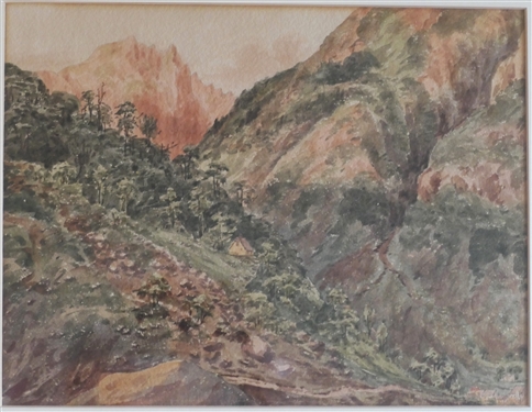 John Louis Petit (1801 - 1868) Watercolor Painting Near Cauterets July '46 - Framed and Matted - Frame Measures 17 by 19 1/2 
