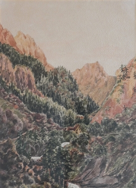 John Louis Petit (1801 - 1868) Watercolor Painting Val de Marcuduov - Pyrenees July '46 - Framed and Matted - Frame Measures 18 1/2 by 15 1/4 