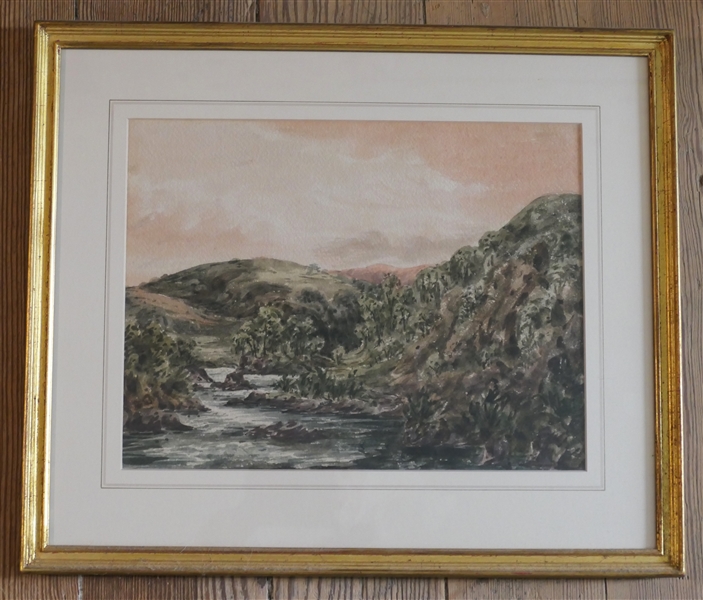 John Louis Petit (1801 - 1868) Watercolor Painting "Near Lestelle " Framed and Matted - Frame Measures 15 1/4" by 18 1/2" 