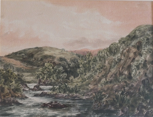John Louis Petit (1801 - 1868) Watercolor Painting Near Lestelle  Framed and Matted - Frame Measures 15 1/4 by 18 1/2 