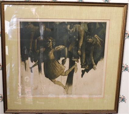 1973 Dated Wood Block Print  Marionettes Wood Block Print by Donald Sexauer - Number 28/30 - Artist Signed - Framed and Matted - Frame Measures -25 3/8 by 24 Sexauer  (1932 - 2003)  Professor...