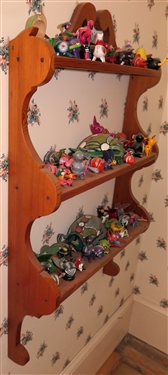 Wood What Not Shelf  Full of Hand painted Mexican Bobblehead Animals - Over 50 Animals - Wood Shelf - Measures 30 by 18 1/4 