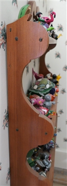 Wood What Not Shelf  Full of Hand painted Mexican Bobblehead Animals - Over 50 Animals - Wood Shelf - Measures 30 by 18 1/4 