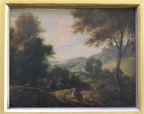 Pretty 19th Century Oil on Canvas Painting In Gold Giltwood Frame - Gold Boarder - Beautiful Frame - Frame Measures 16 By 18 - Art Measures 12 By 10 