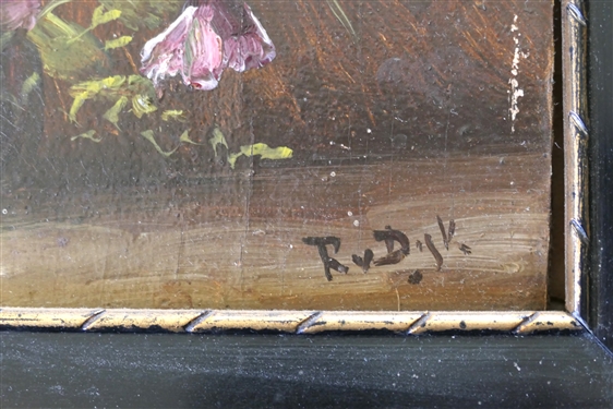 Antique Artist Signed Pansy Flower Still Life Painting on Board - Framed - Frame Measures 12 3/4 By 16 3/4