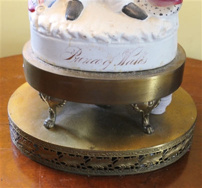 19th Century Staffordshire Prince of Wales Statue Table Lamp - Brass Footed Base with Open  Gallery Base -- Sculpture Can Be Removed From Base Has Not Been Damaged Attractive Black Shade - Lamp...