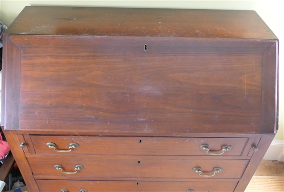 19th Century Walnut Governor Winthrop Slant Front Desk - Drop Front Desk Over 4 Dovetailed Drawers - Pine Secondary Wood  - Desk Top with Divided Interior Compartments - Dovetailed Case - - Desk...