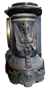 Incredible Ansonia Empire Period Mantle Clock - Highly Decorated Iron Case with Brass Ormolu - Clock With Key and Pendulum - Case Measures 10 1/2 Tall 16 by 5 