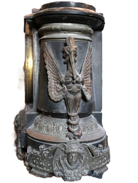 Incredible Ansonia Empire Period Mantle Clock - Highly Decorated Iron Case with Brass Ormolu - Clock With Key and Pendulum - Case Measures 10 1/2 Tall 16 by 5 