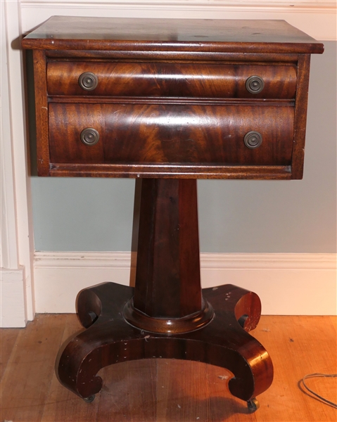 Flame Mahogany Empire Stand - 2 Dovetailed Drawers - Pedestal Base - Stand Measures 30" tall 20 1/4" by 16 1/4"
