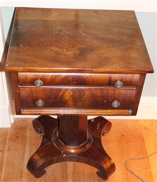Flame Mahogany Empire Stand - 2 Dovetailed Drawers - Pedestal Base - Stand Measures 30 tall 20 1/4 by 16 1/4