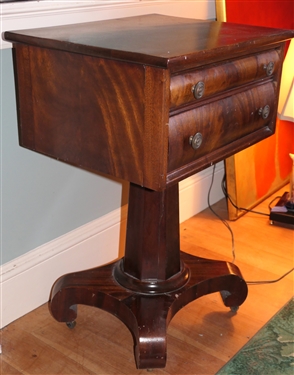 Flame Mahogany Empire Stand - 2 Dovetailed Drawers - Pedestal Base - Stand Measures 30 tall 20 1/4 by 16 1/4