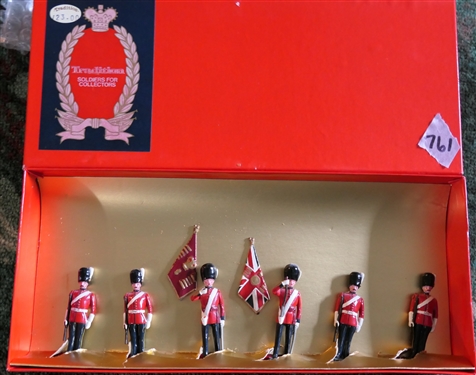 Tradition for Collectors - Hand Painted Traditional Toy Soldiers - Made in England Colours and Escort Grenadier Guards, 1900 - 6 Soldiers in Original Box - Each Soldier Measures 3 Tall 