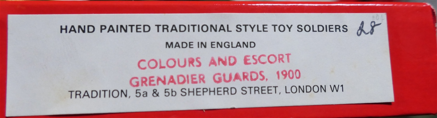 Tradition for Collectors - Hand Painted Traditional Toy Soldiers - Made in England Colours and Escort Grenadier Guards, 1900 - 6 Soldiers in Original Box - Each Soldier Measures 3 Tall 